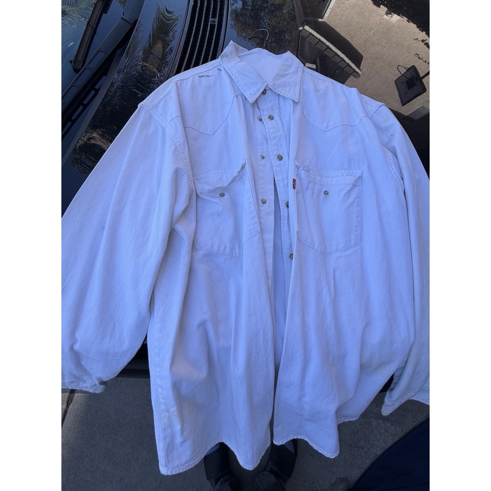 Levi's Red Tab Western Pearl Snap Shirt Men's XL White Long Sleeve Stained